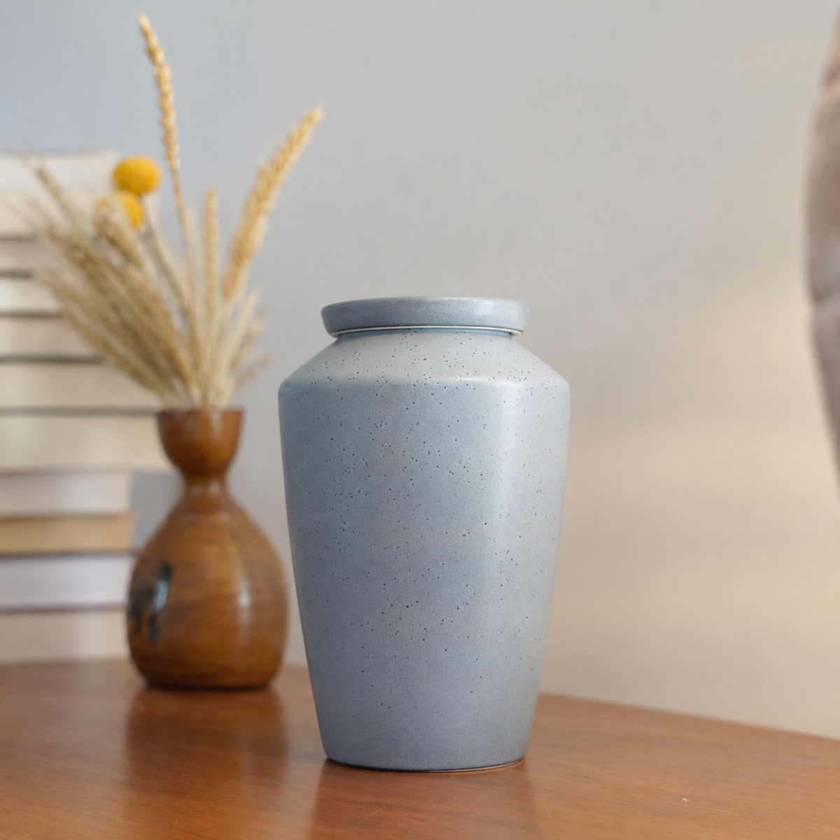Handmade Ceramic Urn for Human Ashes - Keepsake Memorial Vessel - Speckled Gray