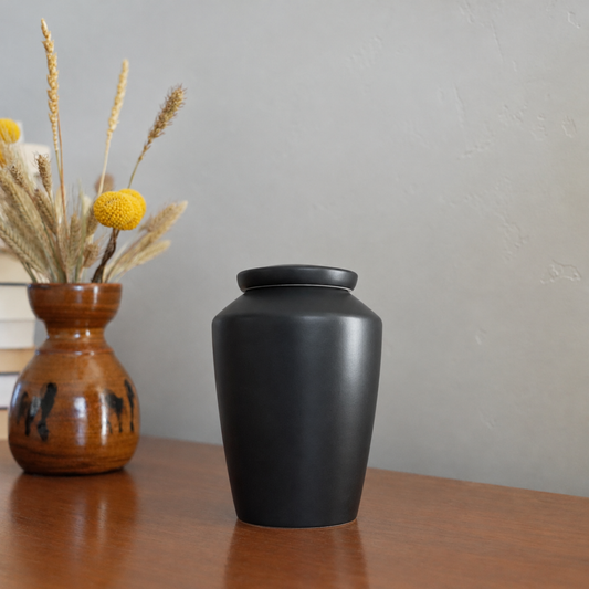 Handmade Ceramic Urn for Human Ashes - Keepsake Memorial Vessel - Black