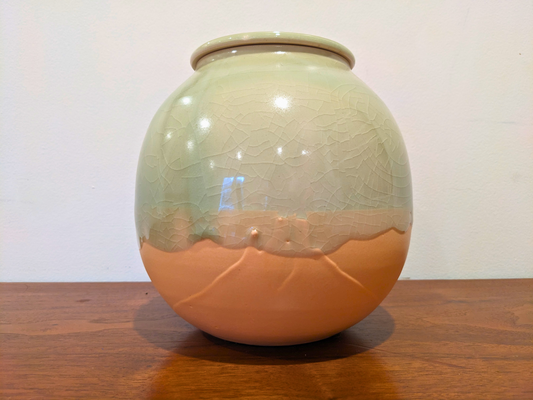 Adult Cremation Urn - Green with Orange