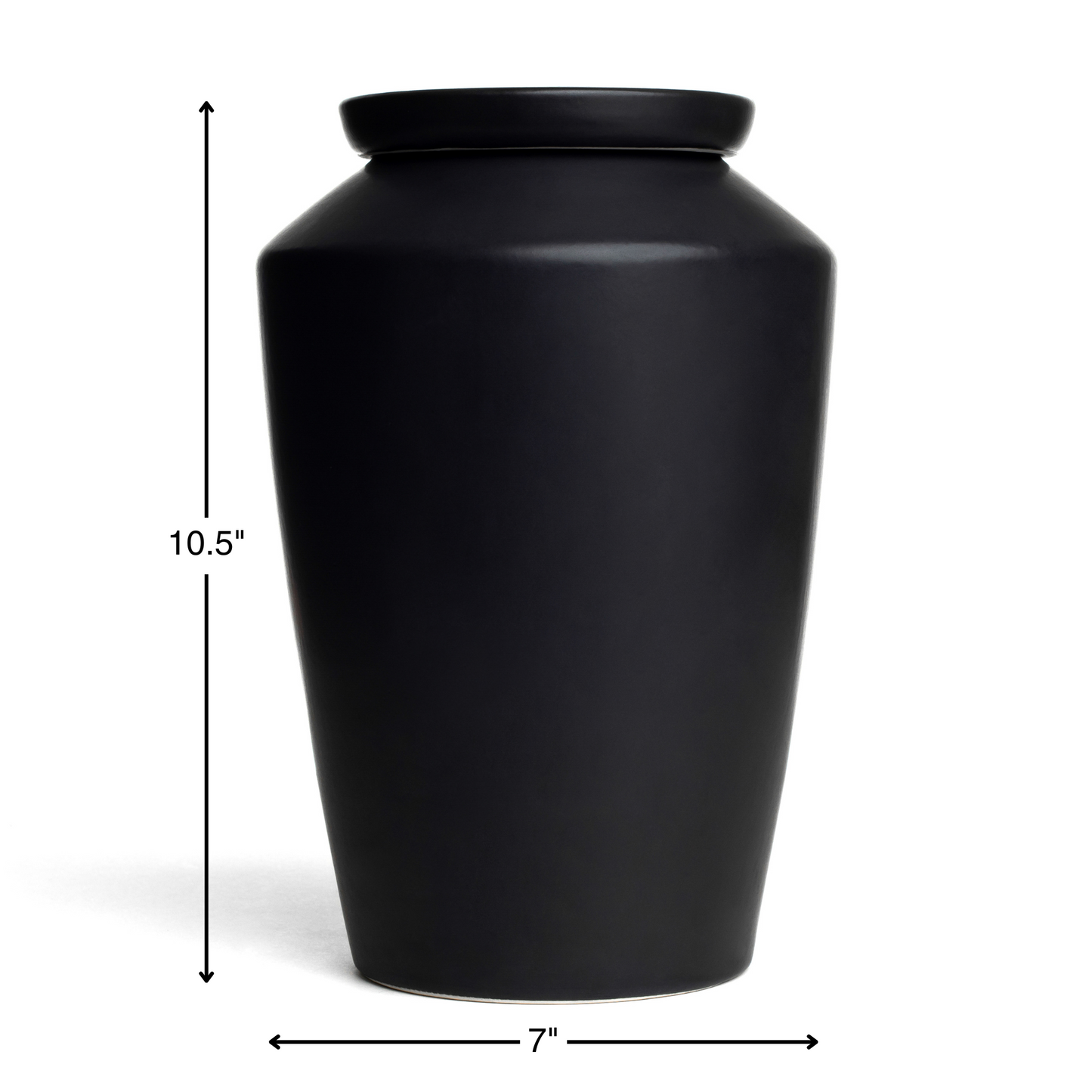 Size chart for black adult urn showing height and width dimensions.