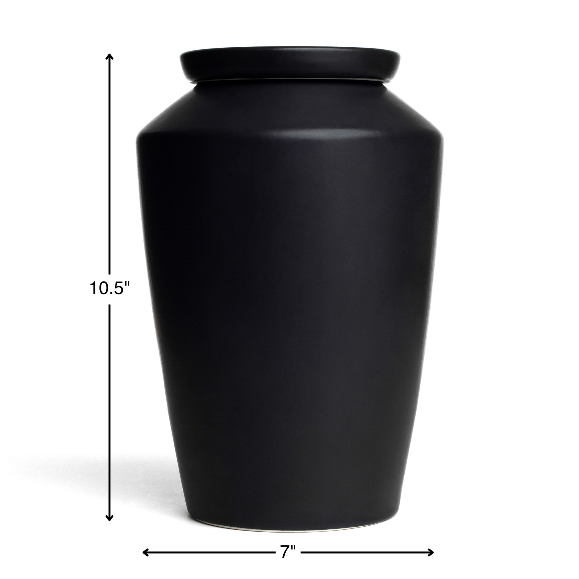 Size chart for black adult urn showing height and width dimensions.