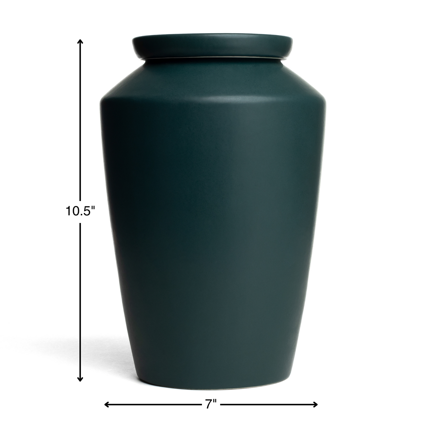 Size chart for green adult urn showing height and width dimensions.