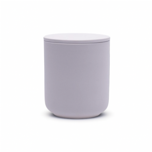 Gray ceramic keepsake urn for ashes with minimalist modern design