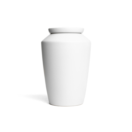 Keepsake size matte white ceramic cremation urn