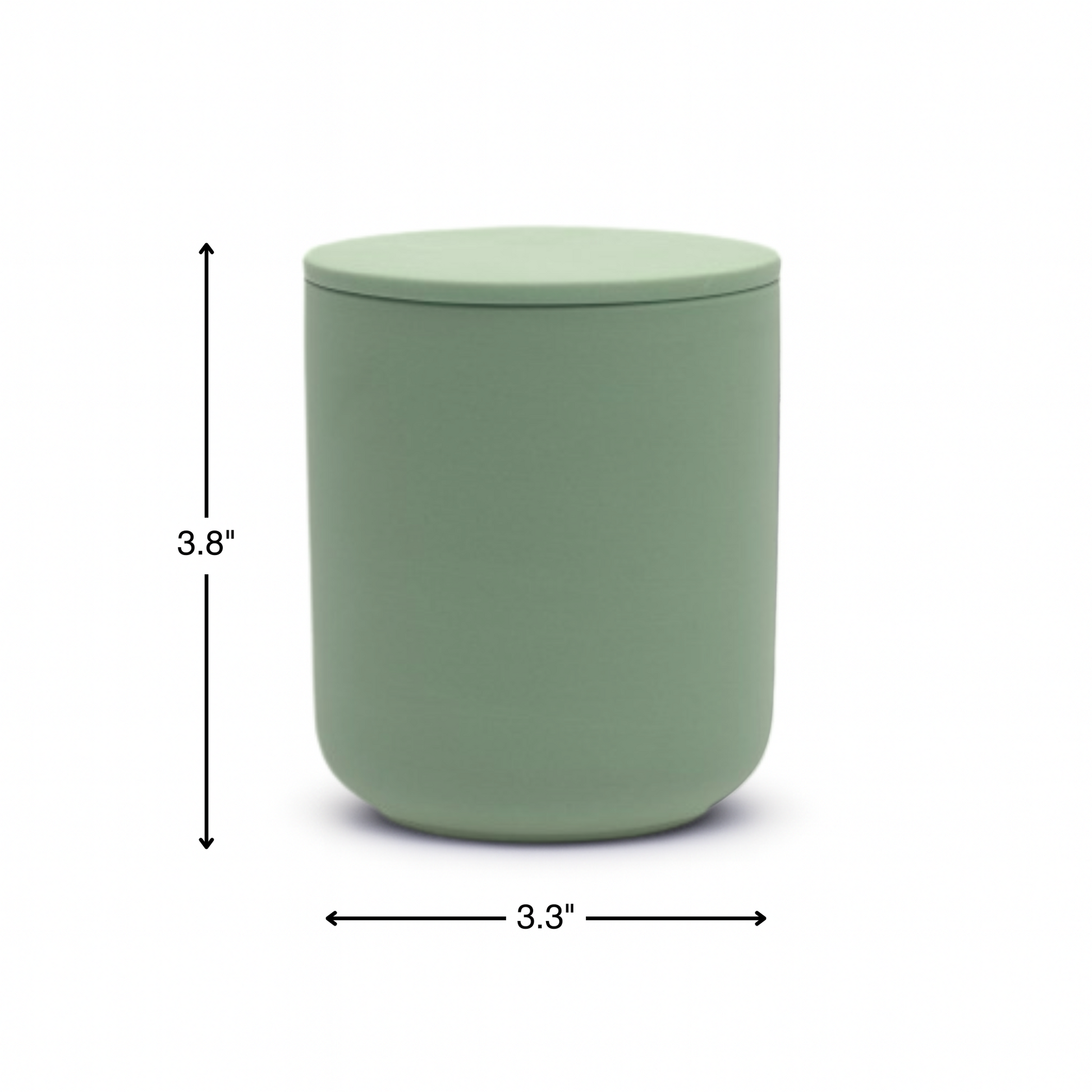 Olive Green ceramic keepsake urn dimensions measuring 3.8 inches tall and 3.3 inches wide