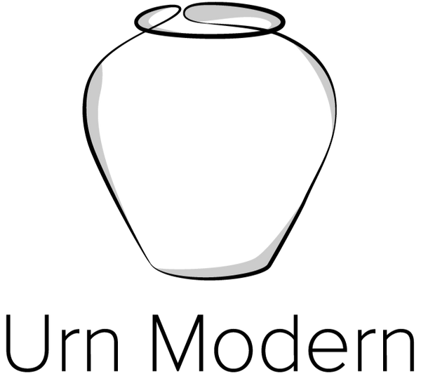 Urn Modern logo featuring a minimalist line art urn symbol above the brand name "Urn Modern" in a clean, sans-serif font.